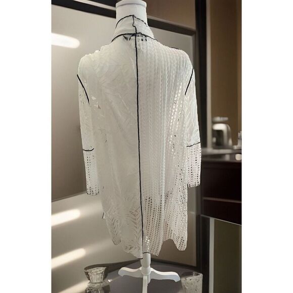 Creation Womens Plus Size 3X Open Front Cardigan Cream Black Patchwork NWT - Picture 3 of 5